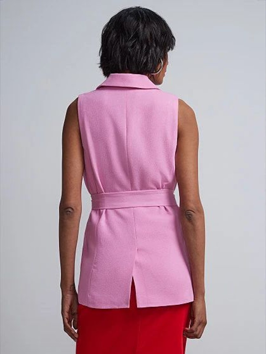 Jackets * | Tie-Waist Crepe Blazer Vest Pink - Daydream Pink