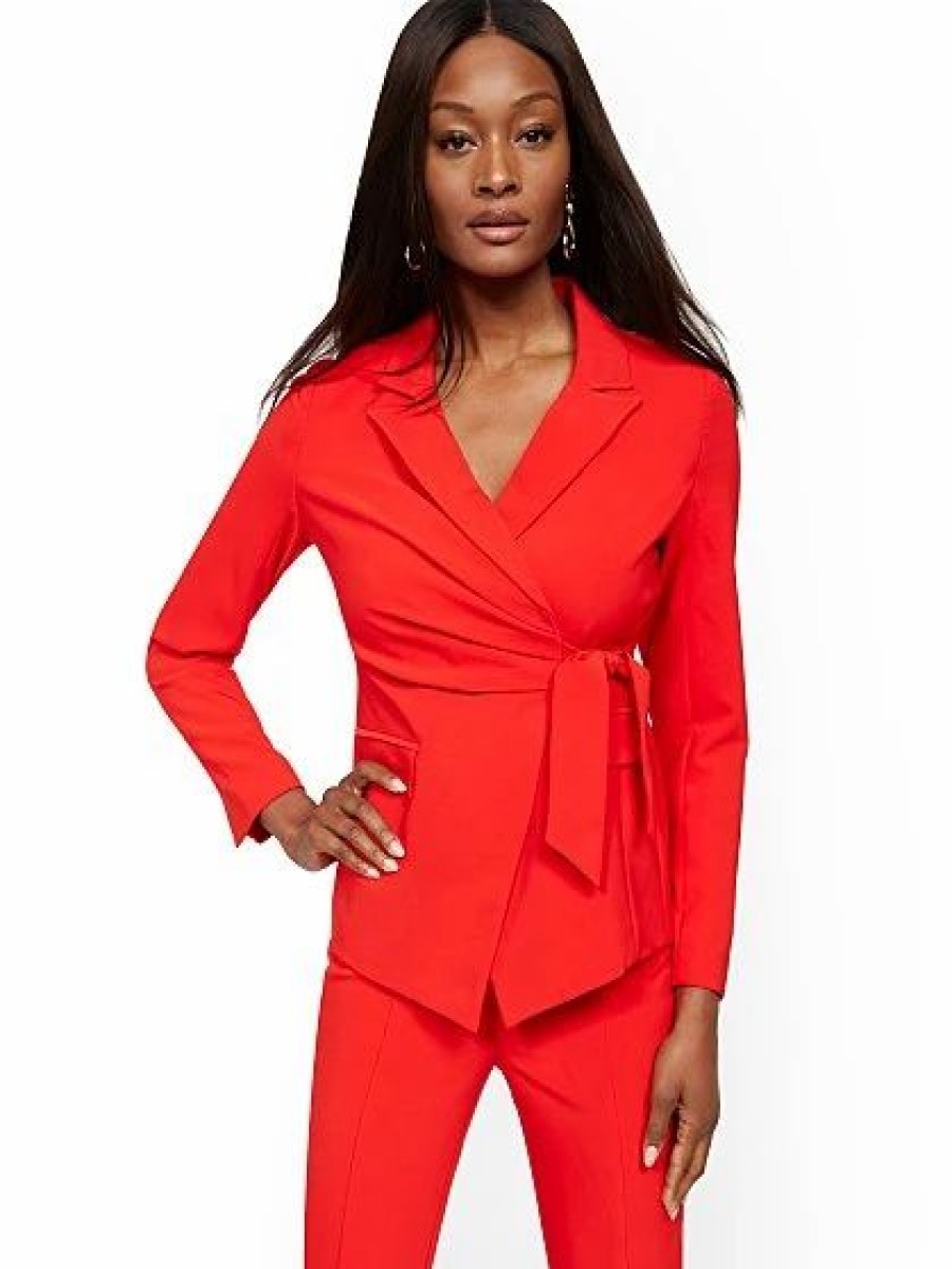 Jackets * | Red Belted Blazer 7Th Avenue Red - Red Harbor