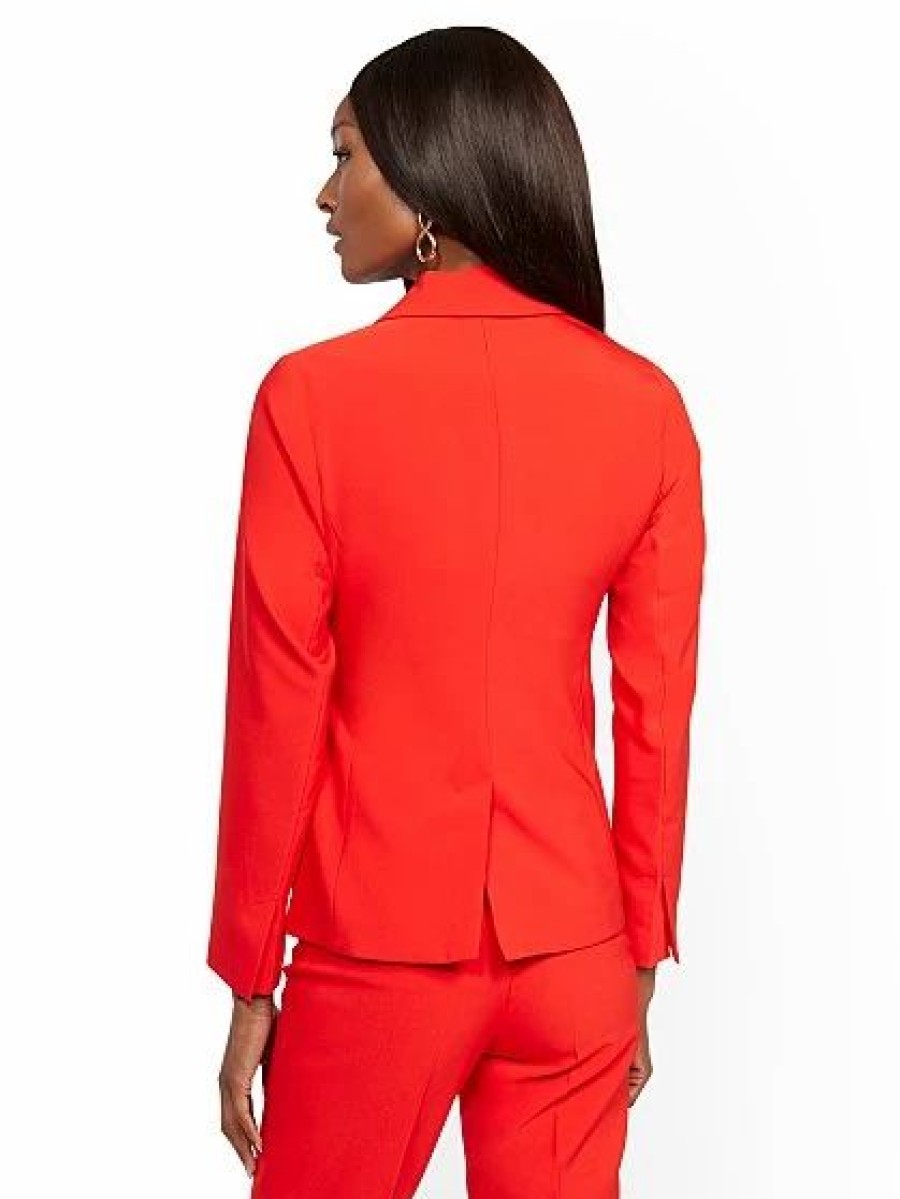 Jackets * | Red Belted Blazer 7Th Avenue Red - Red Harbor