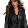 Jackets * | Faux-Leather Blazer Black - Black