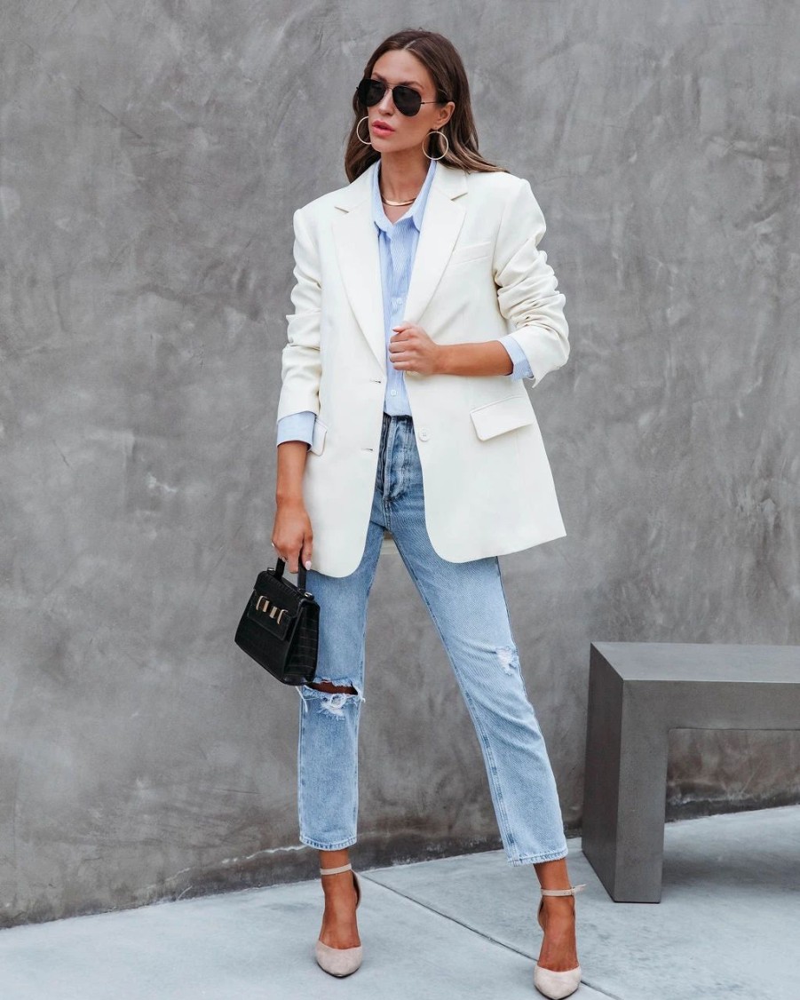 Coats & Jackets * | Aria Pocketed Blazer Cream