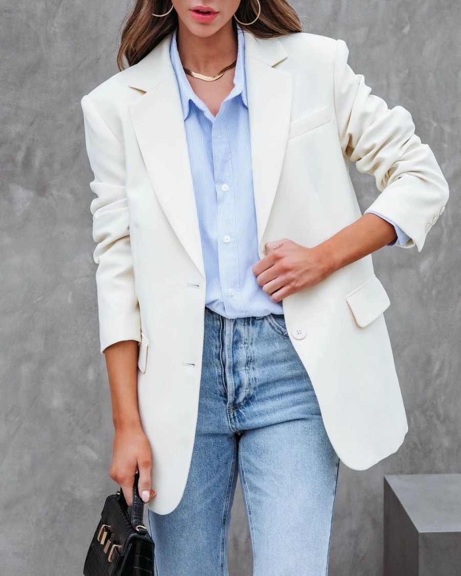 Coats & Jackets * | Aria Pocketed Blazer Cream