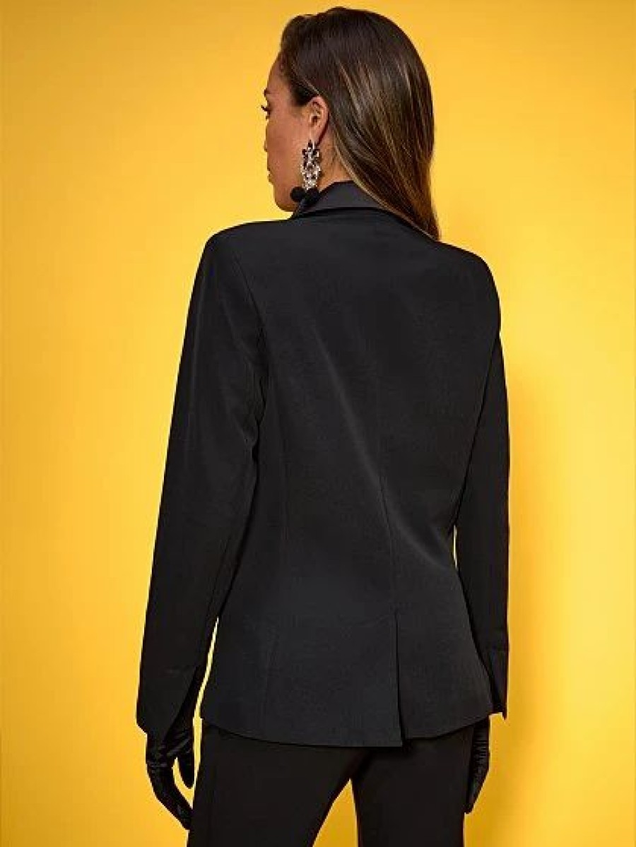 Jackets * | Satin-Lapel Tuxedo Blazer Black - Black