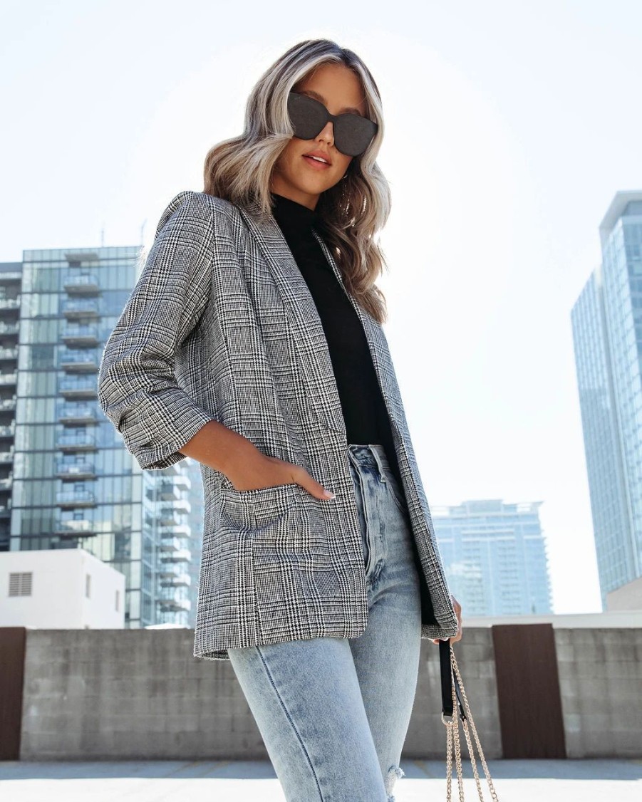 Blazers * | Oxnard Pocketed Houndstooth Blazer Final Sale