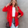 Blazers * | Angelita Pocketed Blazer Red Final Sale