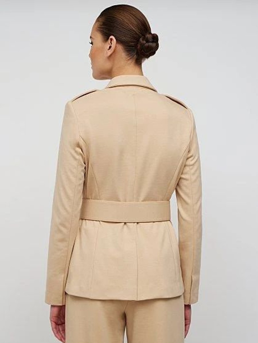 Jackets * | Belted Double-Breasted Ponte Blazer Superflex Natural - Canvas