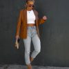 Coats & Jackets * | New York Minute Faux Leather Pocketed Blazer Cognac Sale