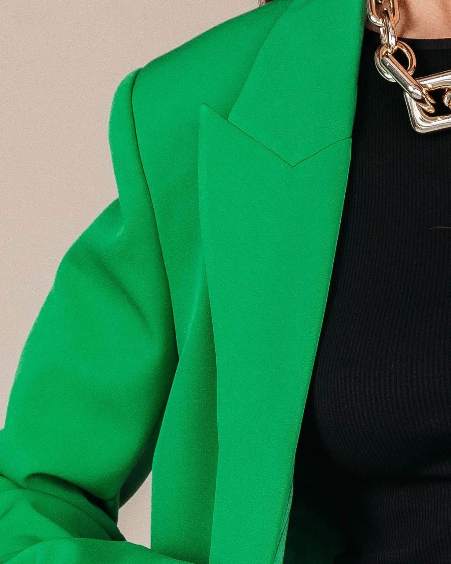 Blazers * | Makayla Pocketed Blazer Green Final Sale