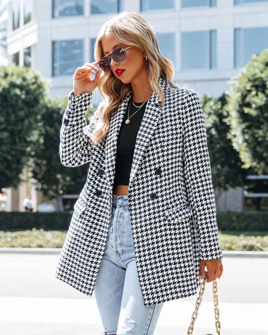 Blazers * | Goal Chaser Pocketed Houndstooth Blazer