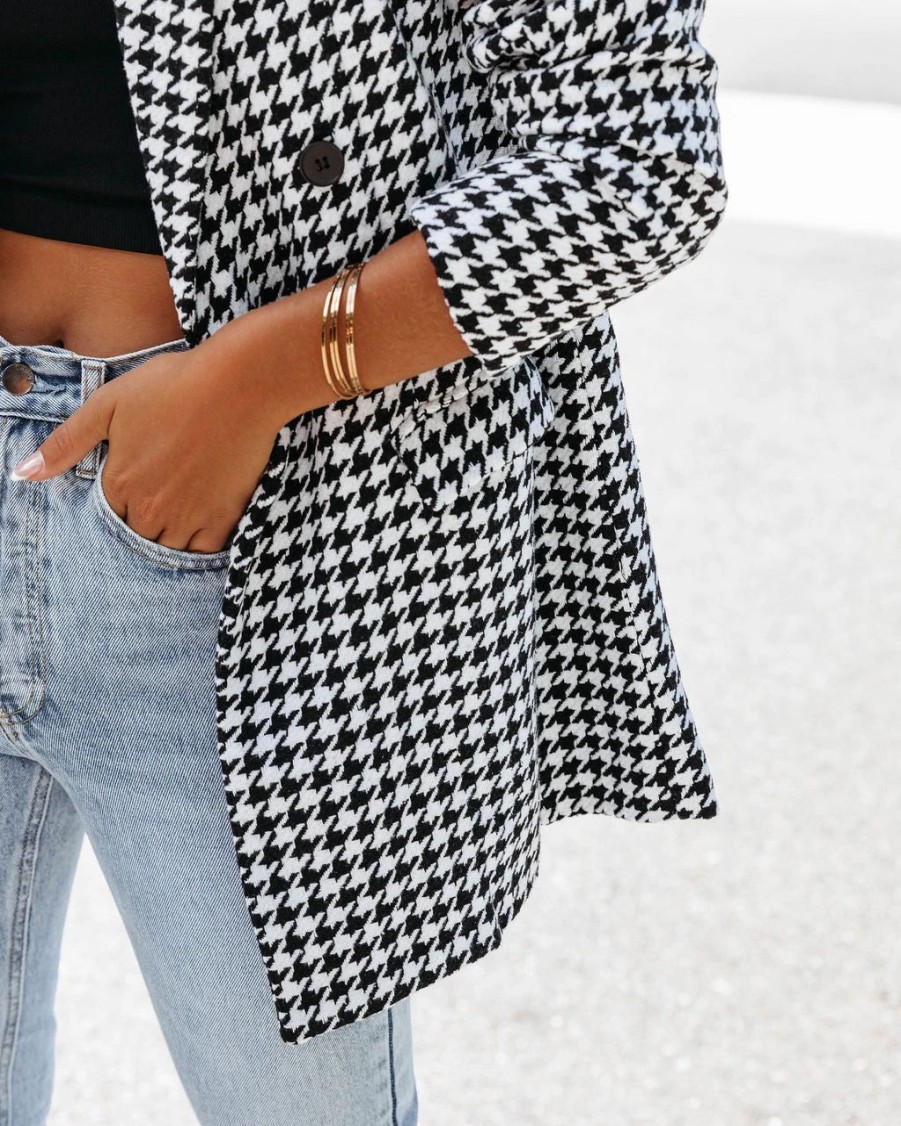 Blazers * | Goal Chaser Pocketed Houndstooth Blazer