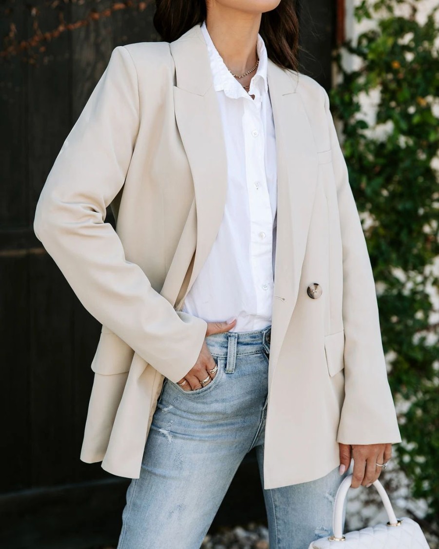 Blazers * | Whinn Pocketed Blazer Tan Sale