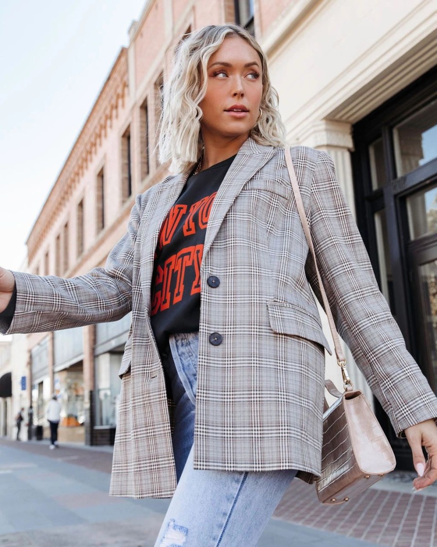 Blazers * | Always The One Plaid Pocketed Blazer Final Sale