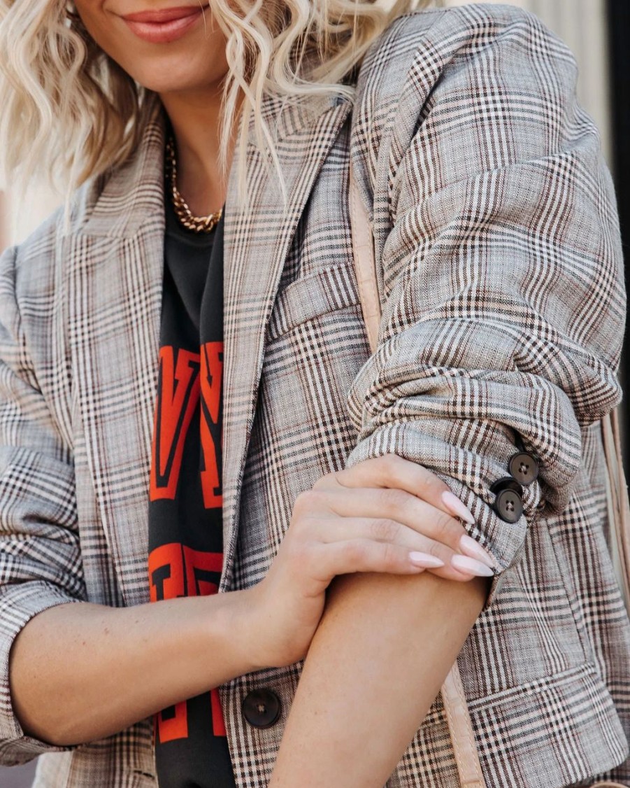 Blazers * | Always The One Plaid Pocketed Blazer Final Sale