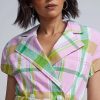 Jackets * | Linen-Blend Plaid Short-Sleeve Belted Blazer Multicolor - Multi Color