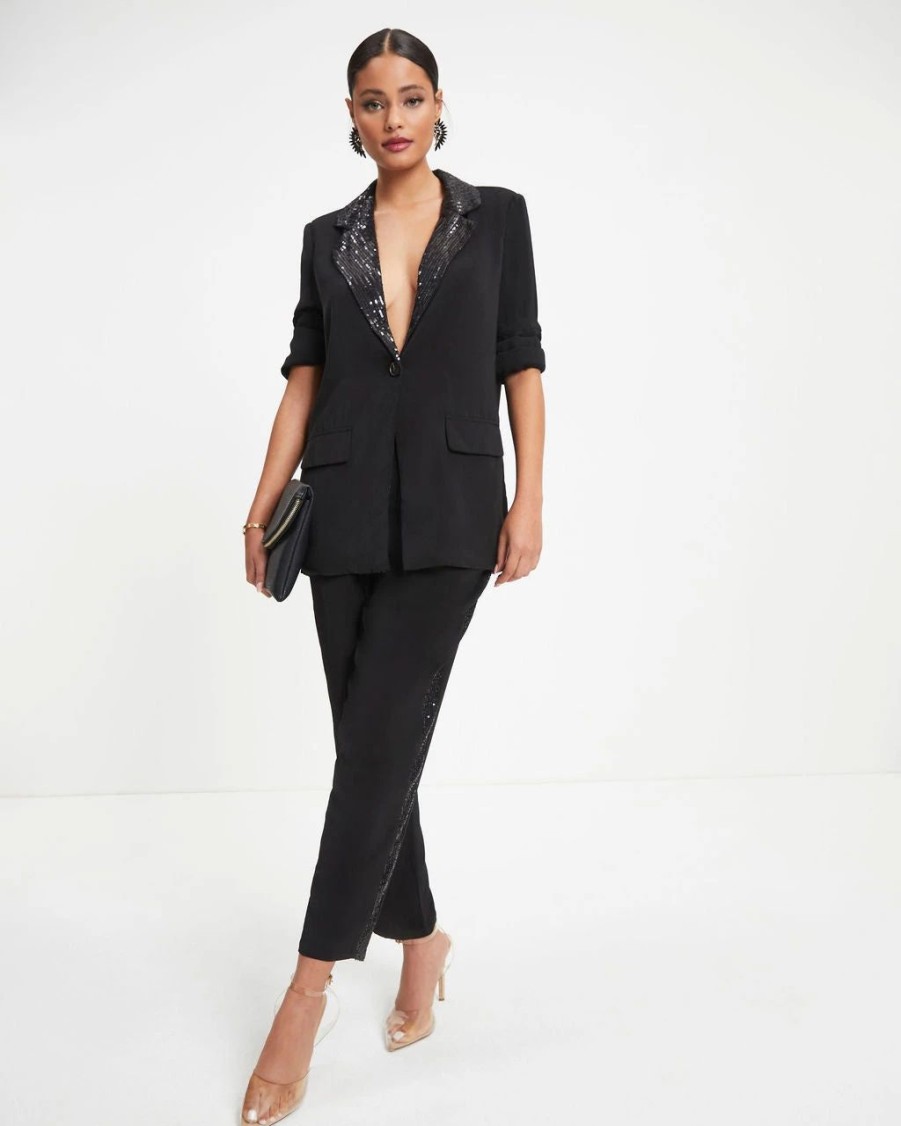 Blazers * | Always A Party Sequin Contrast Blazer Black Final Sale