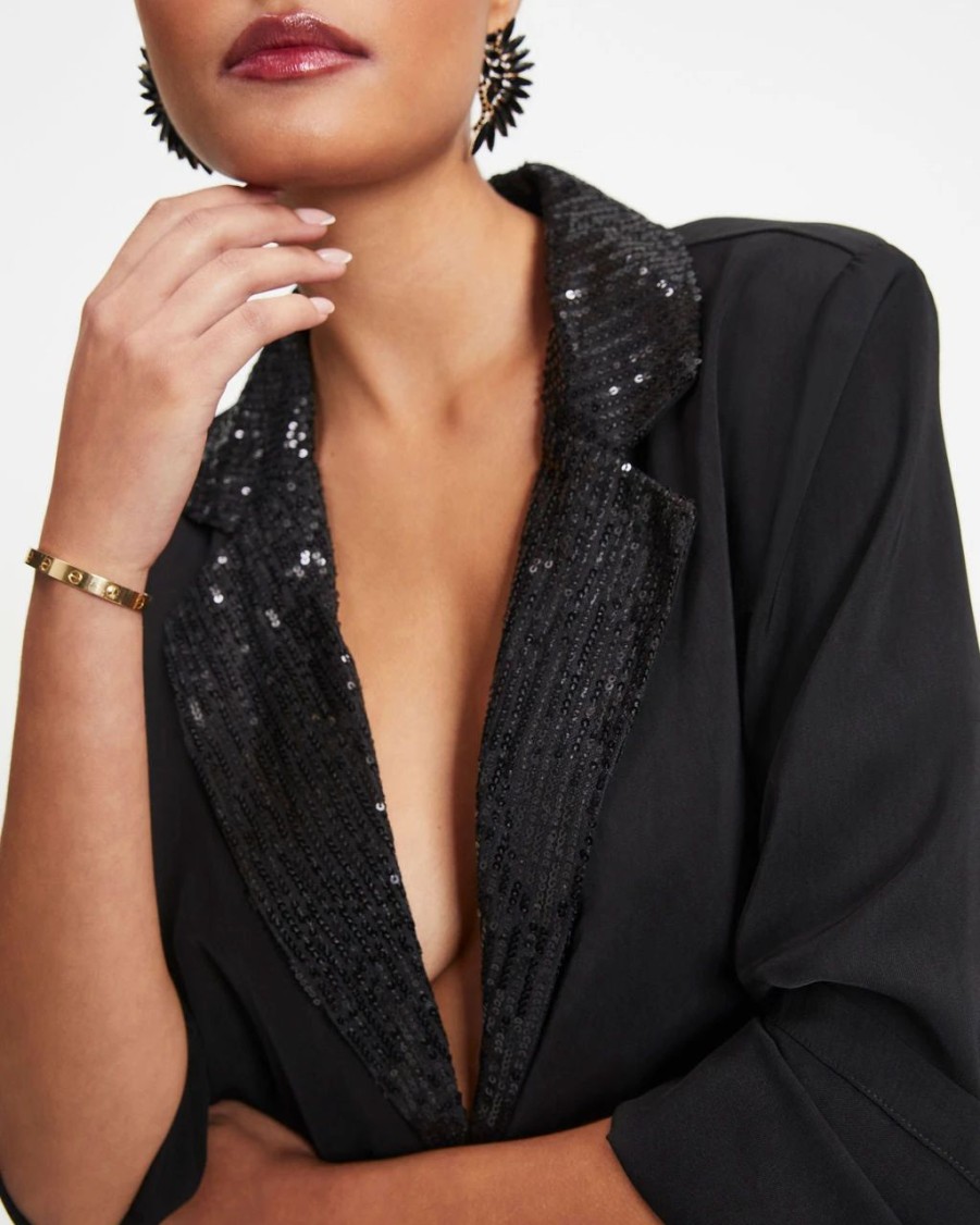 Blazers * | Always A Party Sequin Contrast Blazer Black Final Sale