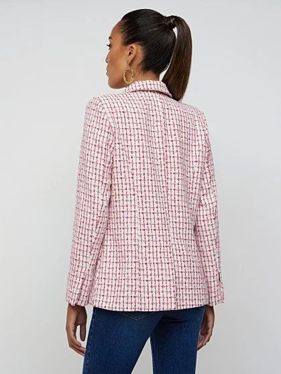 Jackets * | Tweed Check Double-Breasted Blazer Red - Siren Red