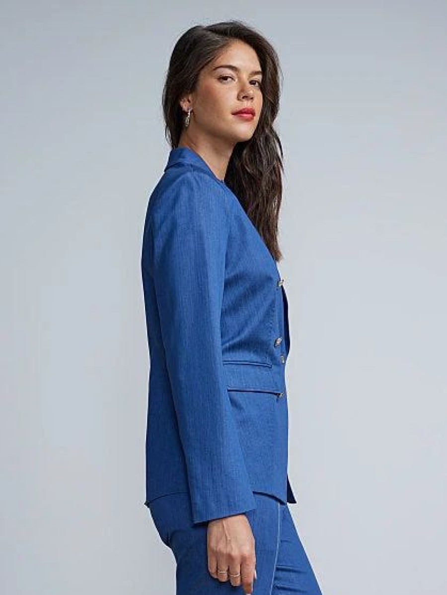 Jackets * | Faux Double Breasted Blazer Blue - Medium Blue