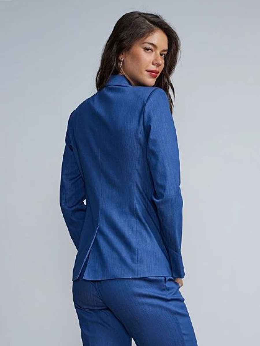 Jackets * | Faux Double Breasted Blazer Blue - Medium Blue