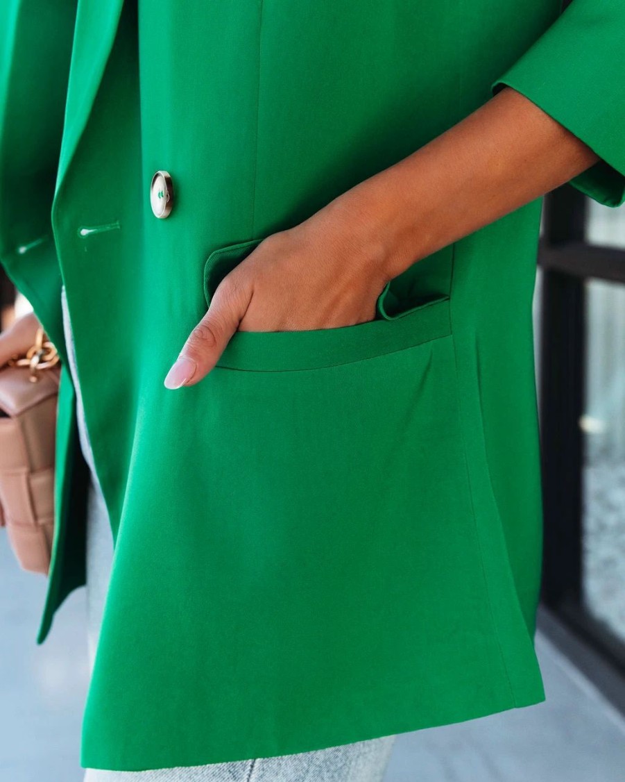 Blazers * | Whinn Pocketed Blazer Emerald Final Sale