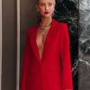 Blazers * | Runway Pocketed Blazer Red Final Sale