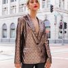 Blazers * | Thrill Seeker Metallic Pocketed Blazer Bronze Final Sale