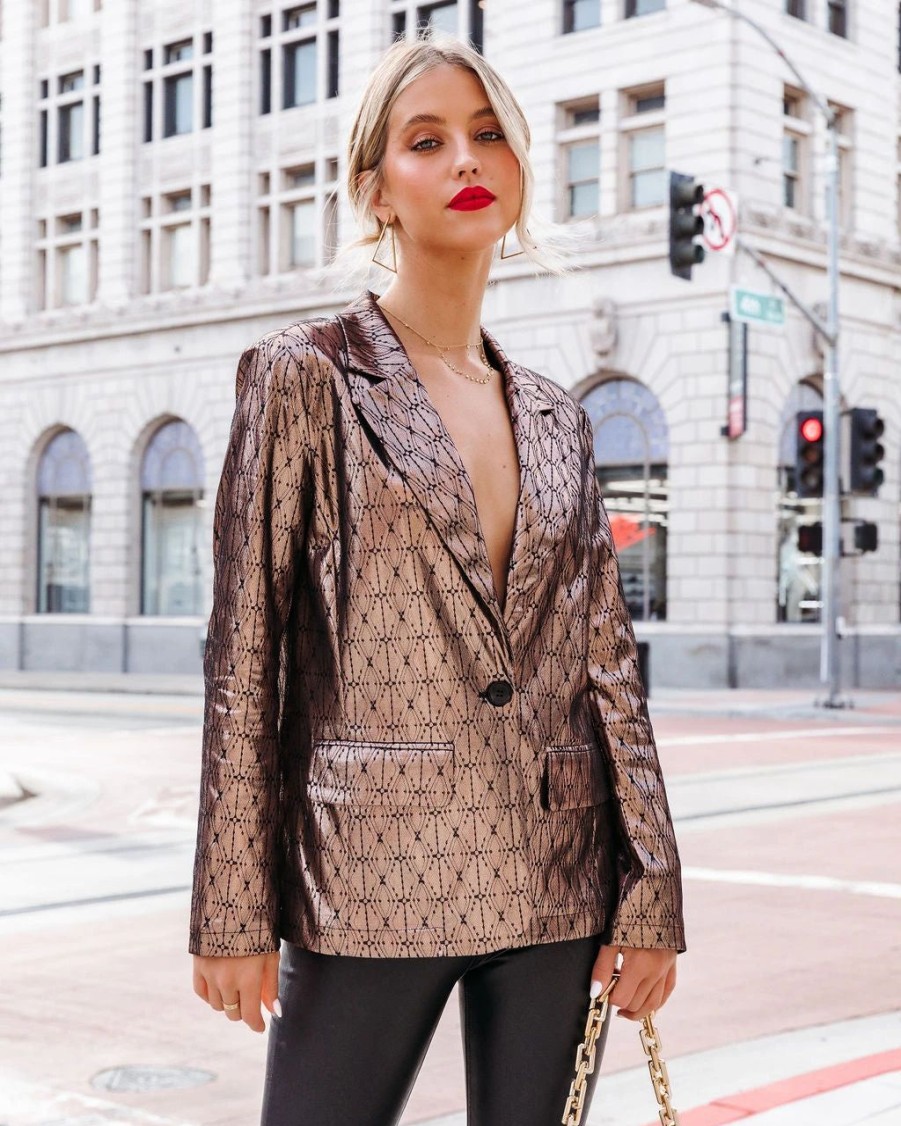 Blazers * | Thrill Seeker Metallic Pocketed Blazer Bronze Final Sale