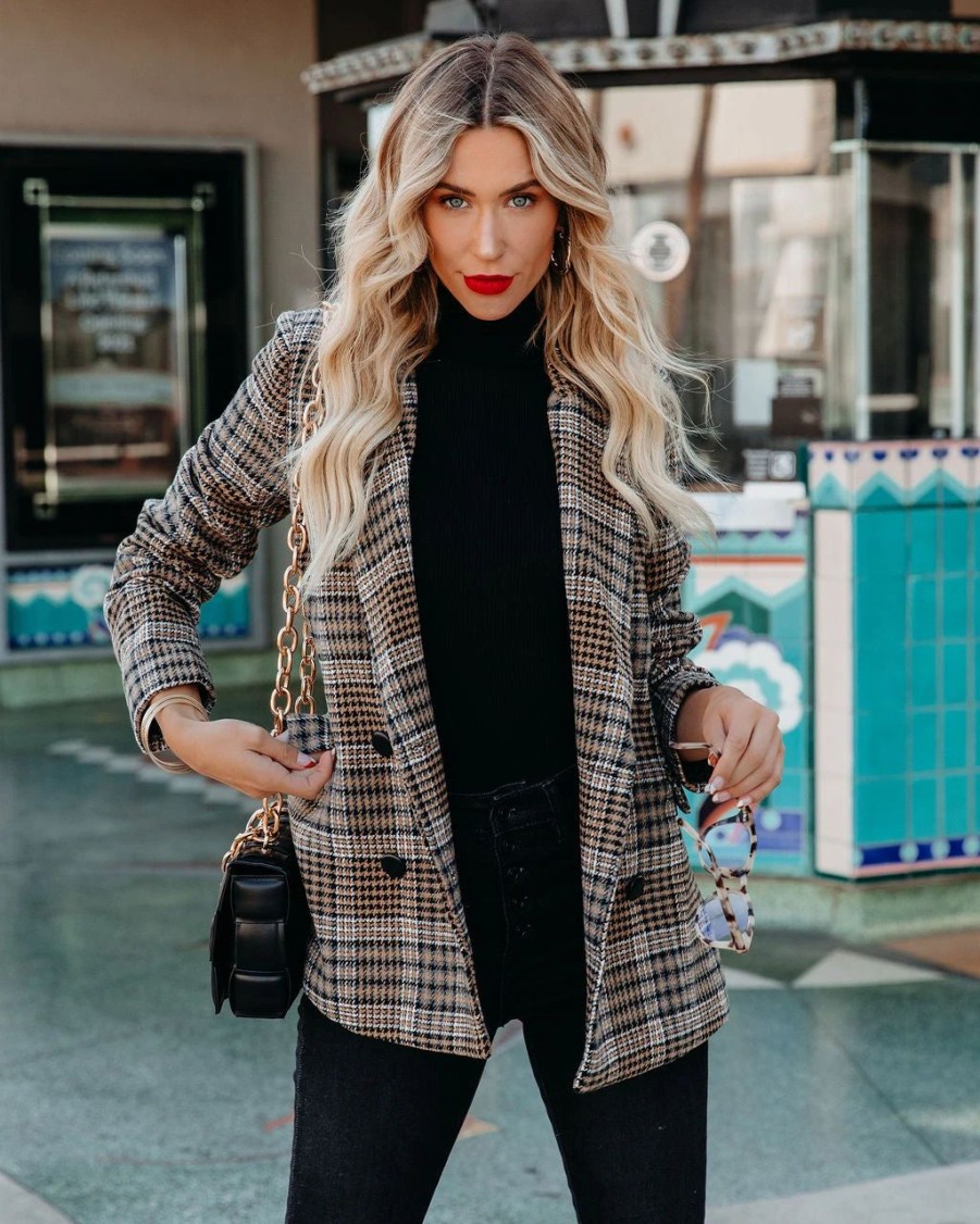 Blazers * | Celina Pocketed Plaid Blazer Final Sale