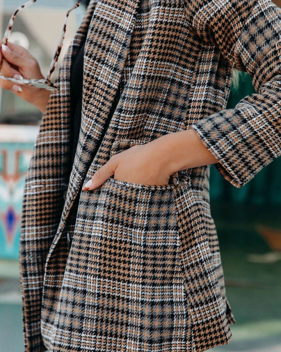 Blazers * | Celina Pocketed Plaid Blazer Final Sale