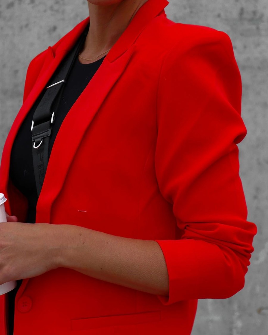 Blazers * | Standards Pocketed Blazer Tomato Red Final Sale