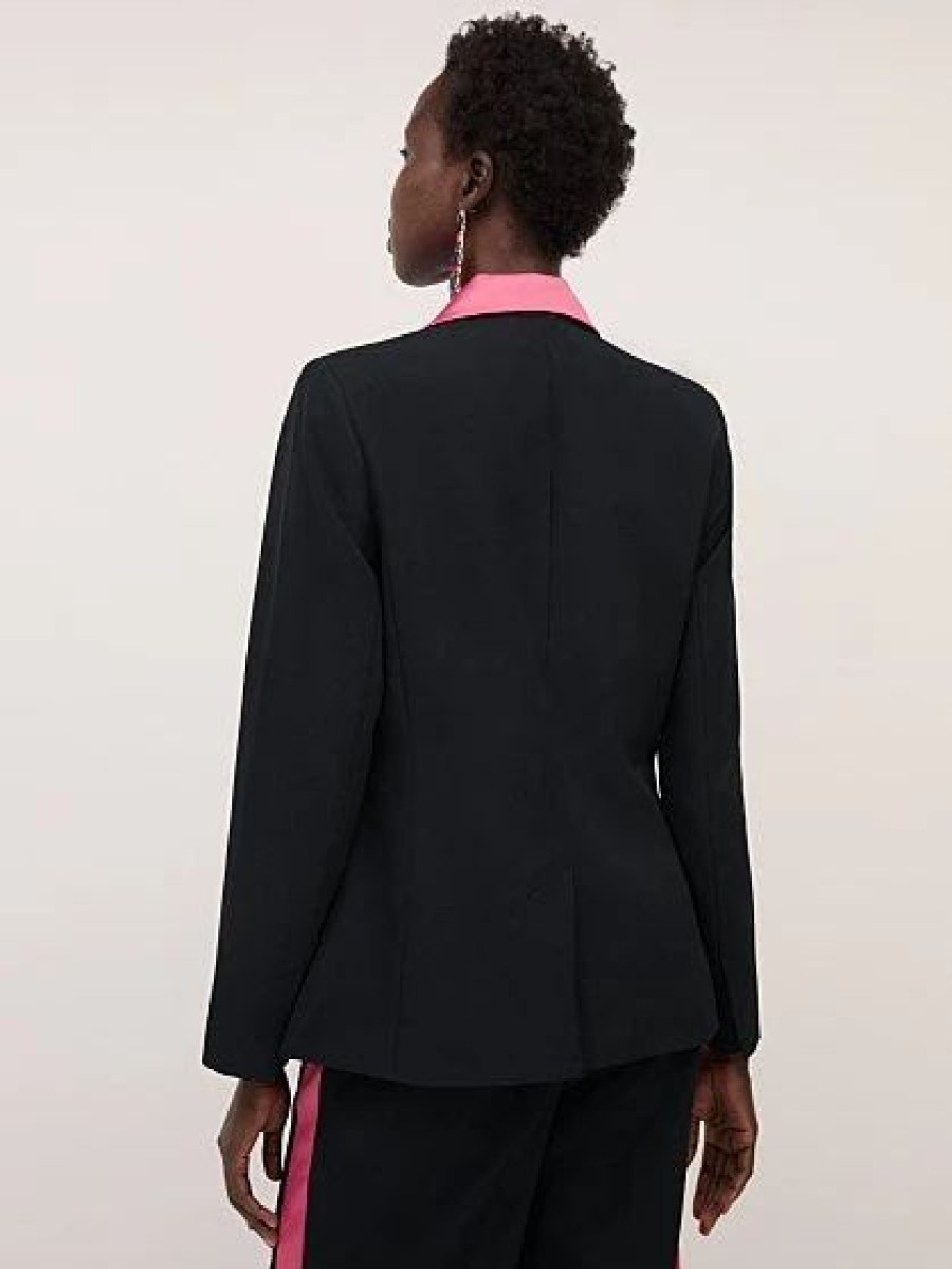 Jackets * | Contrast-Lapel Blazer Black - Black