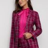 Jackets * | Plaid Double-Button Blazer Purple - Dark Purple