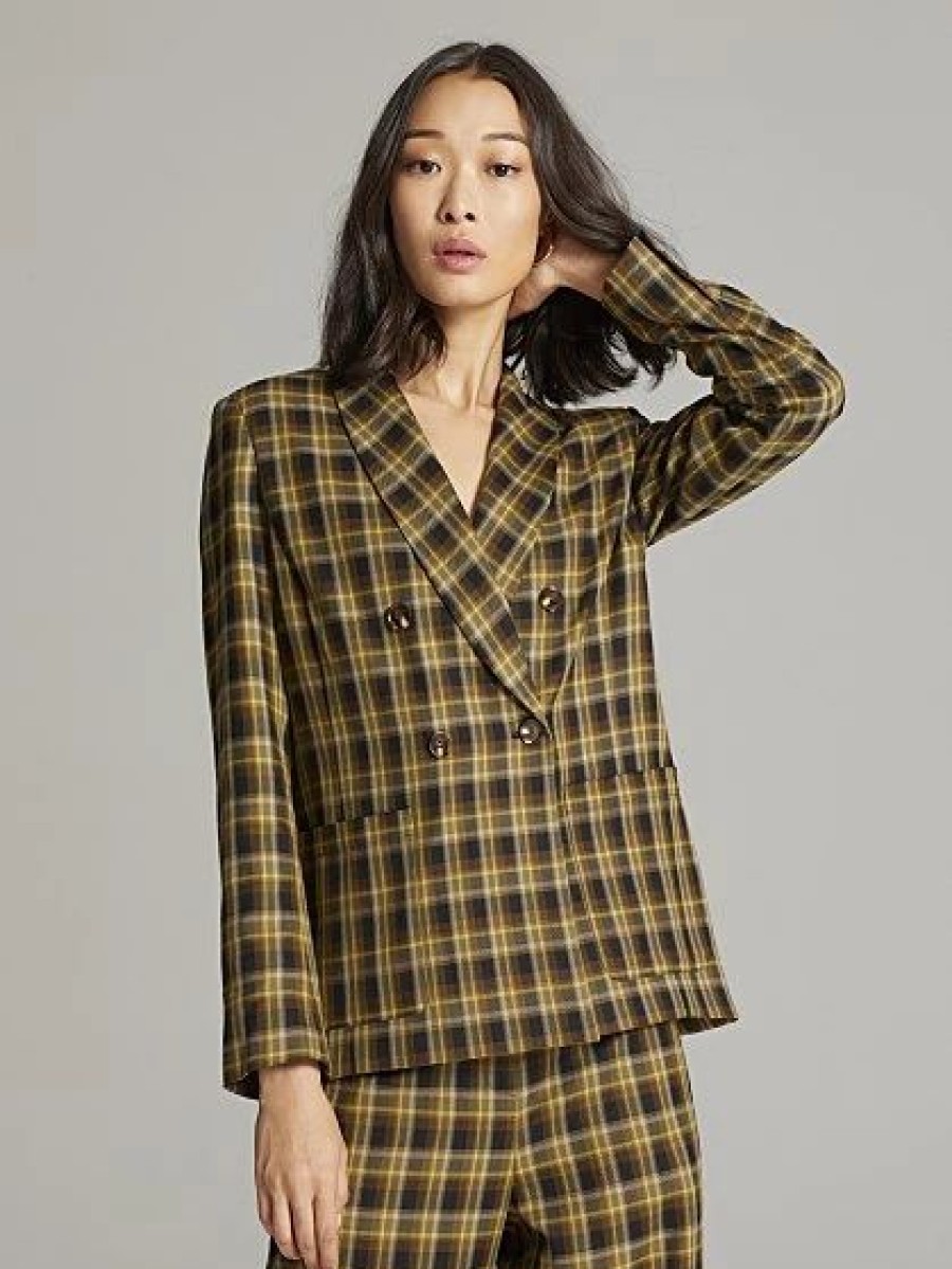 Jackets * | Faven Plaid Wrap Blazer Brown - Rich Brown