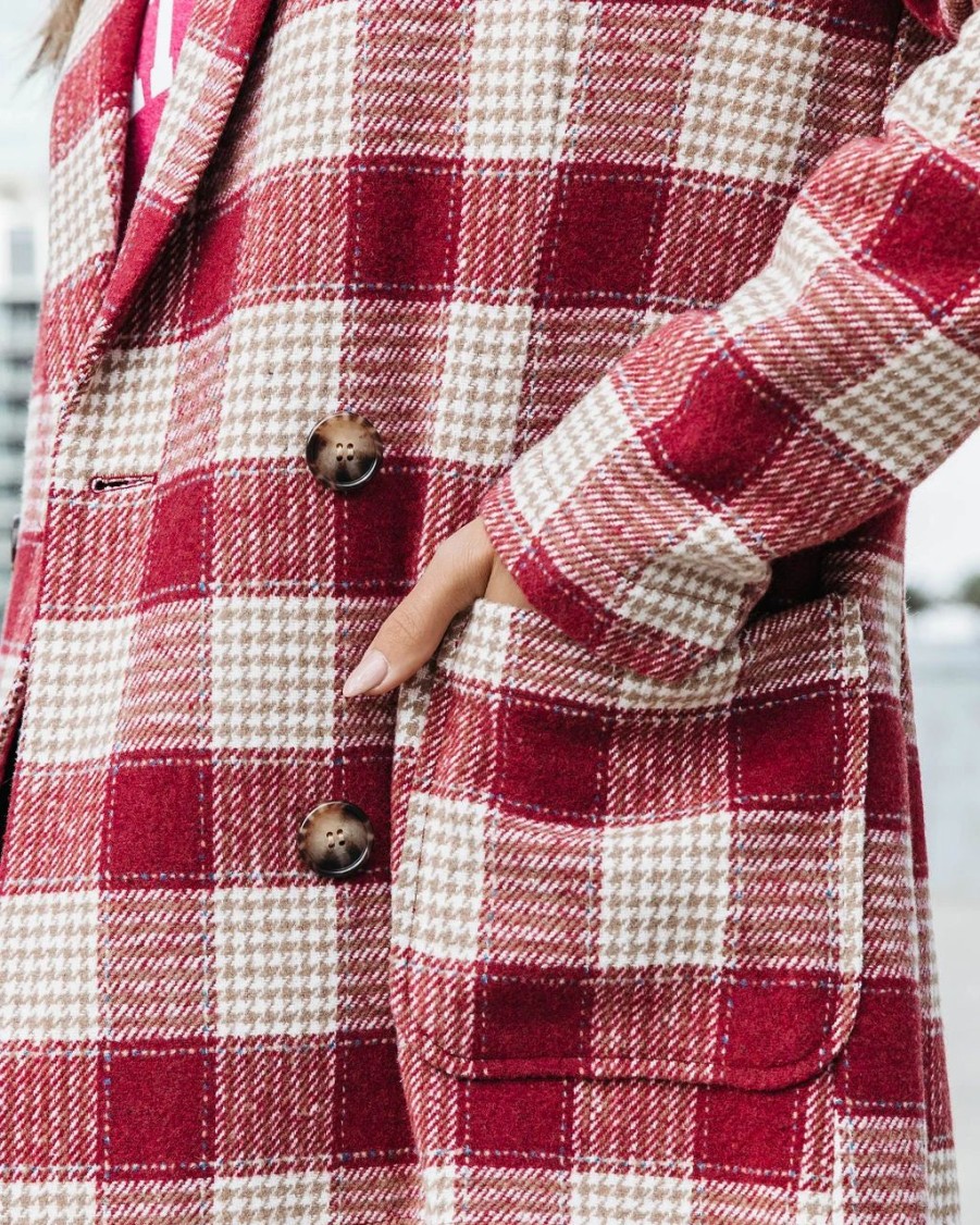 Blazers * | Peppermint Dreams Plaid Blazer Burgundy Final Sale