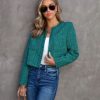 Coats & Jackets * | Be Bold Tweed Chain Blazer Green Final Sale