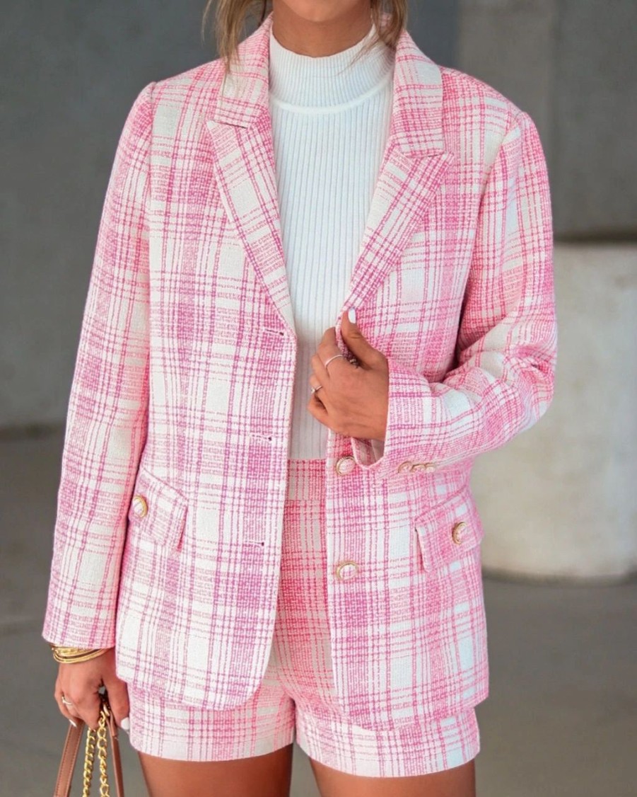 Coats & Jackets * | Genevieve Plaid Pocketed Blazer Sale