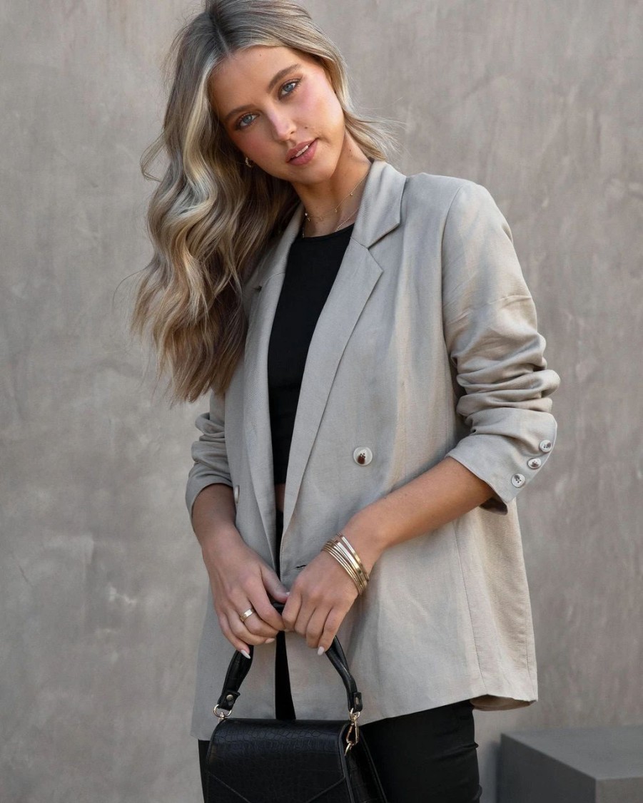 Blazers * | Bennett Pocketed Linen Blend Blazer Mocha Final Sale