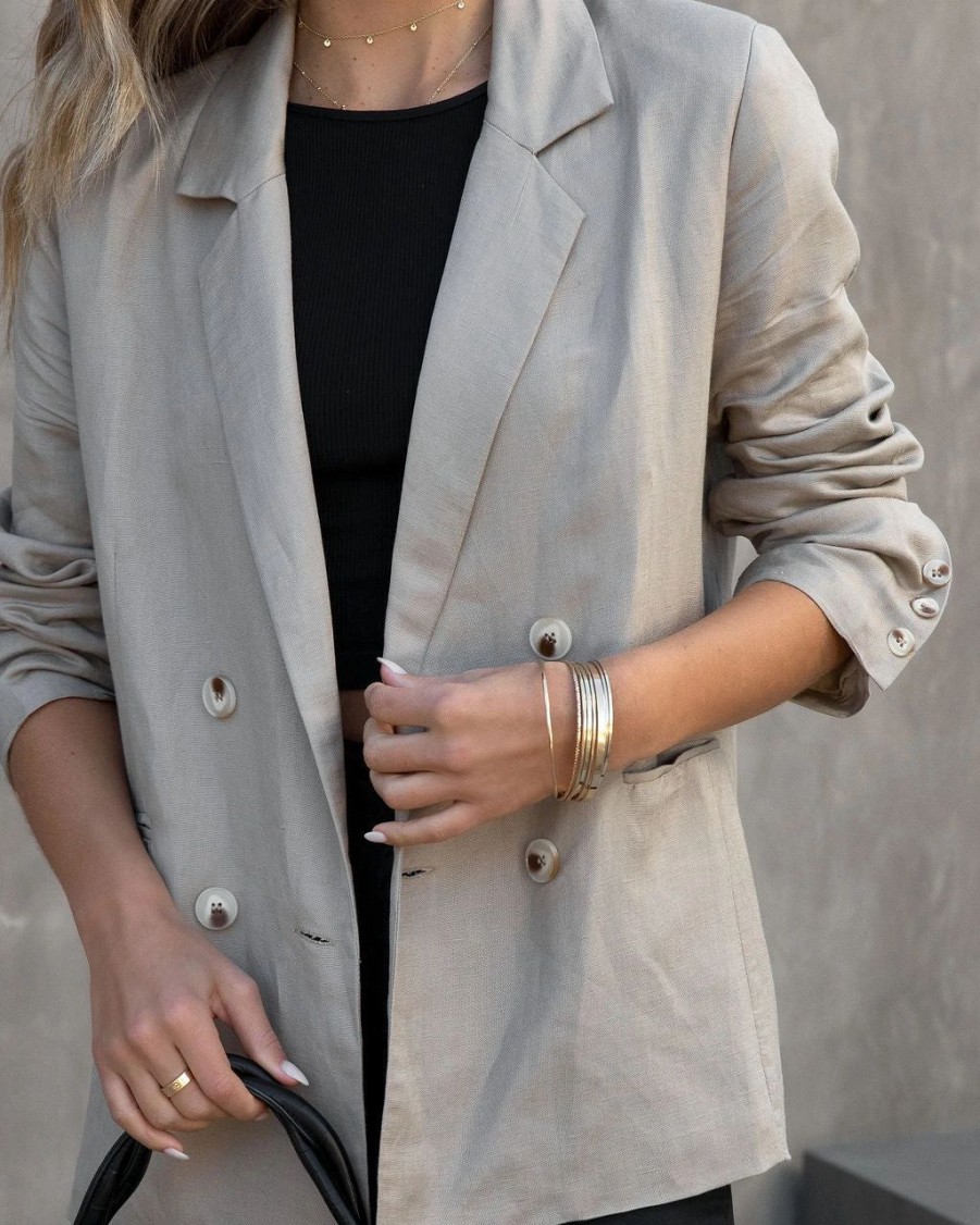 Blazers * | Bennett Pocketed Linen Blend Blazer Mocha Final Sale