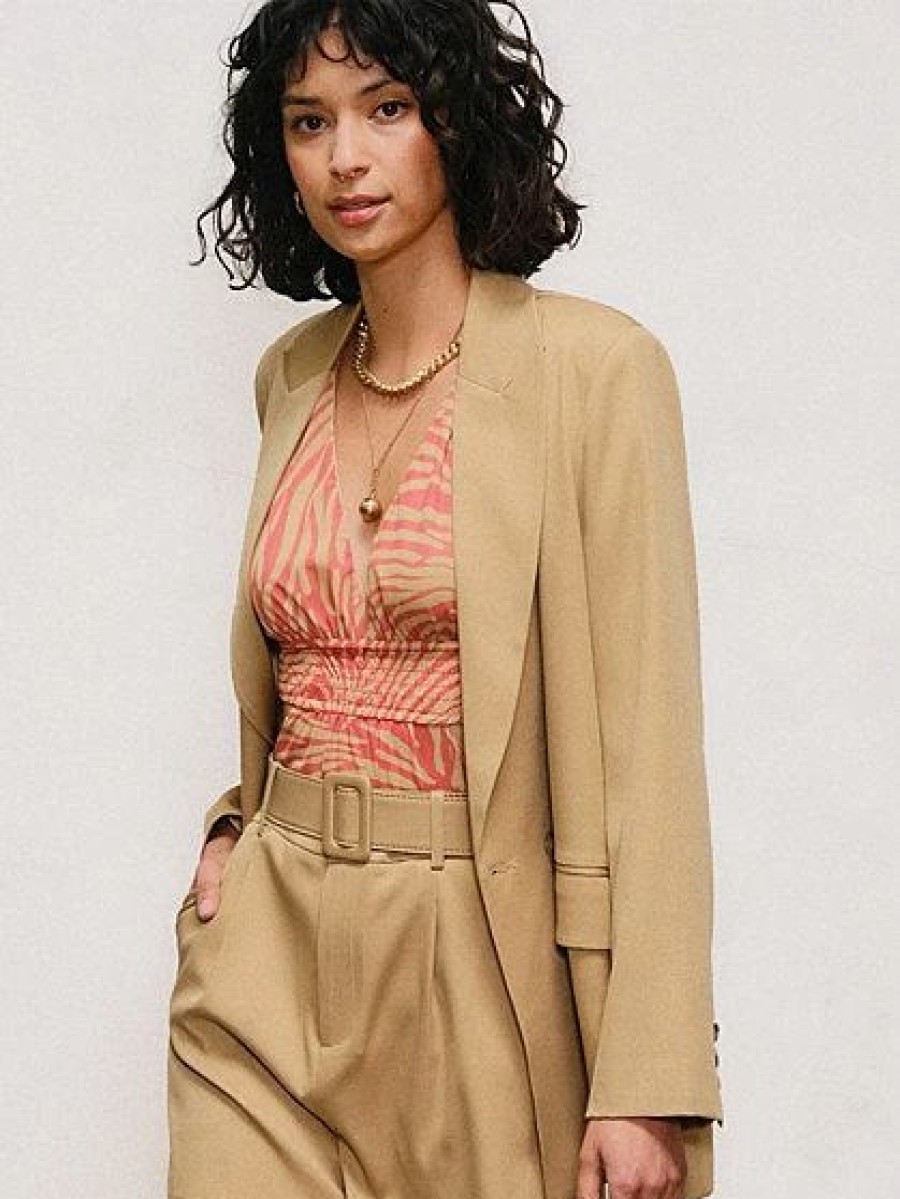 Jackets * | Oversized Boyfriend Blazer Endless Blu Natural - Camel