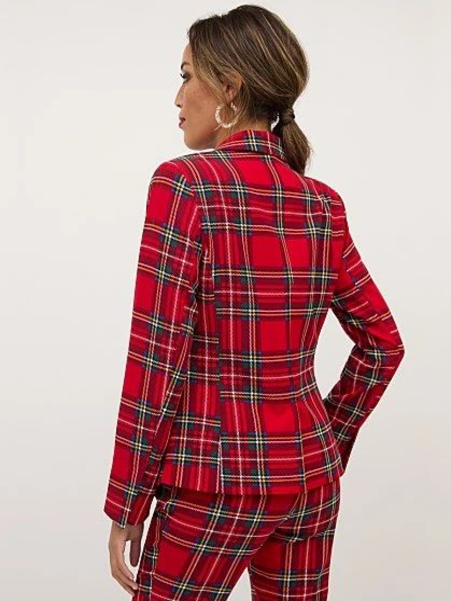 Jackets * | Tartan Double-Breasted Blazer Red - Coco Red