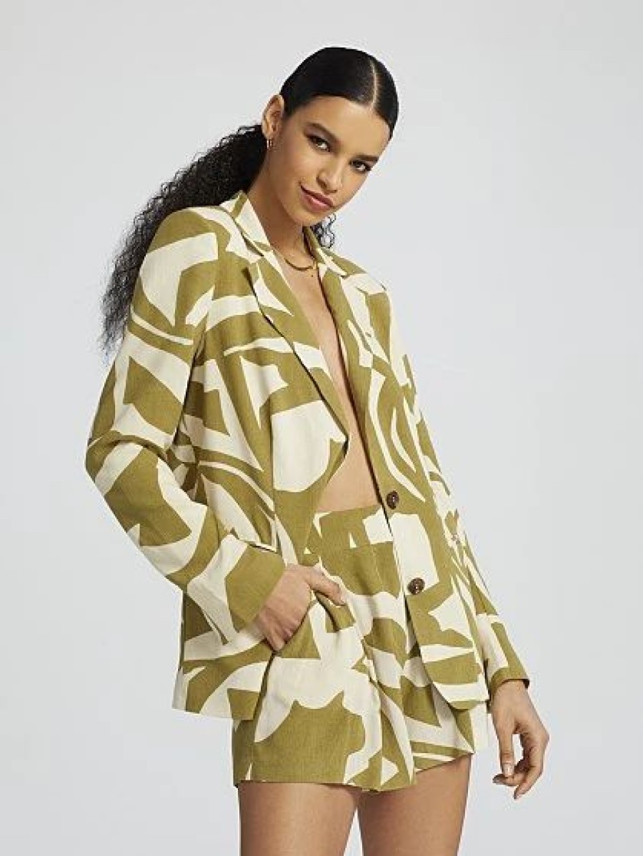 Jackets * | Liliana Printed Blazer Green - Salient Green