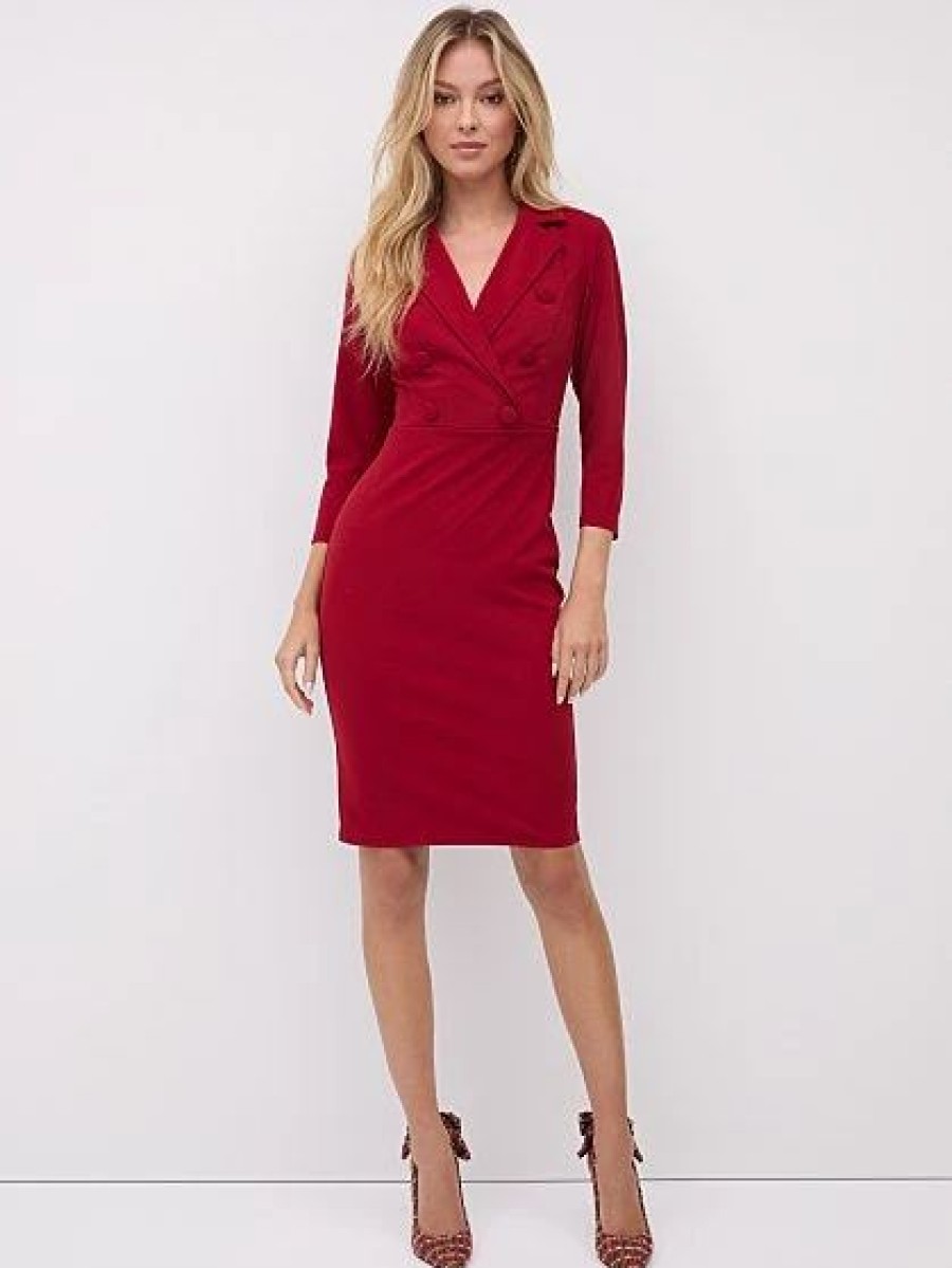 Dresses * | Button-Front Blazer Sheath Dress Magic Crepe