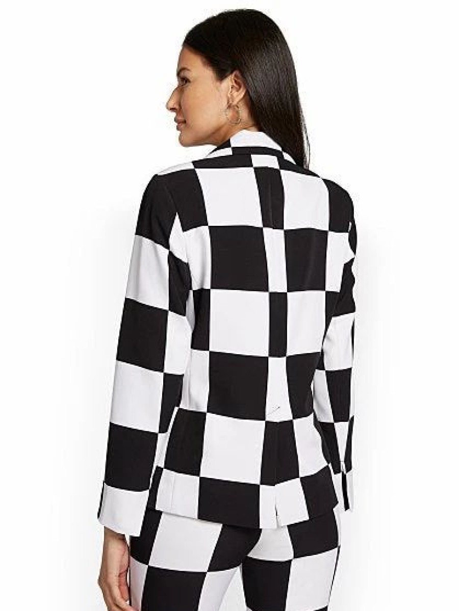 Jackets * | Checker-Print Blazer Black - Black/White