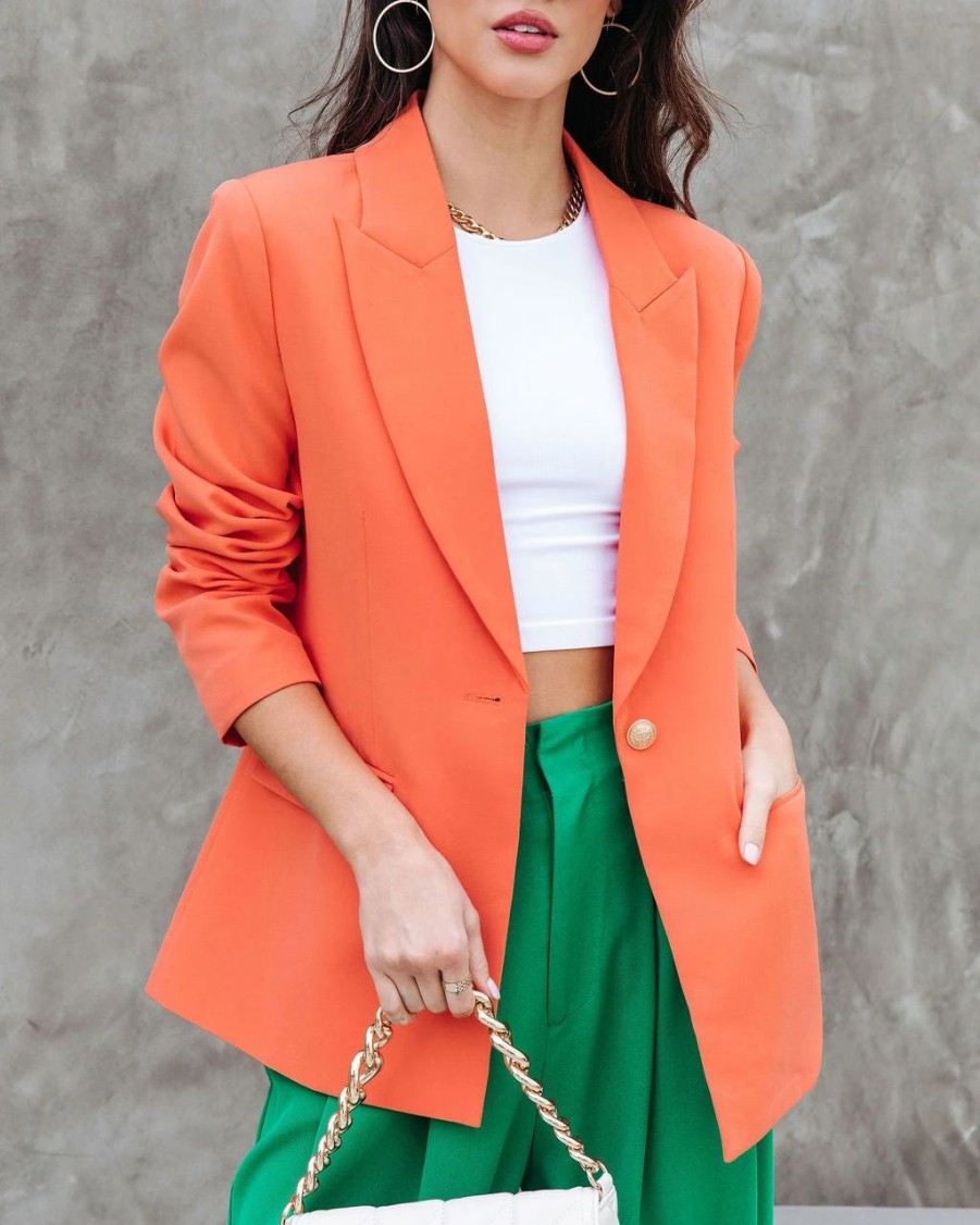 Coats & Jackets * | Khloe Pocketed Blazer Orange Sale