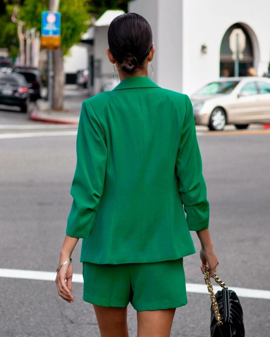 Blazers * | She Means Business Pocketed Blazer Kelly Green Last Chance