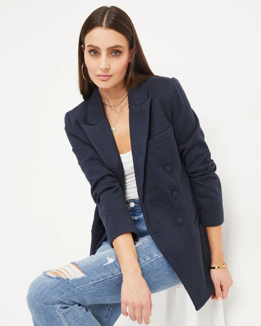 Blazers * | Downtown Adventures Pocketed Blazer Navy Final Sale