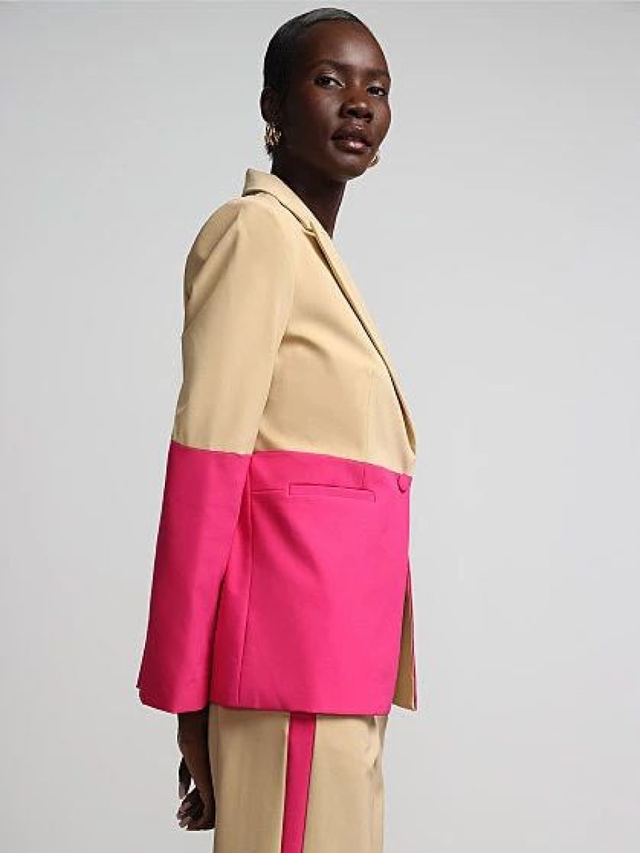 Jackets * | Colorblock Single-Button Blazer Fit To Flatter Brown - Warm Sand