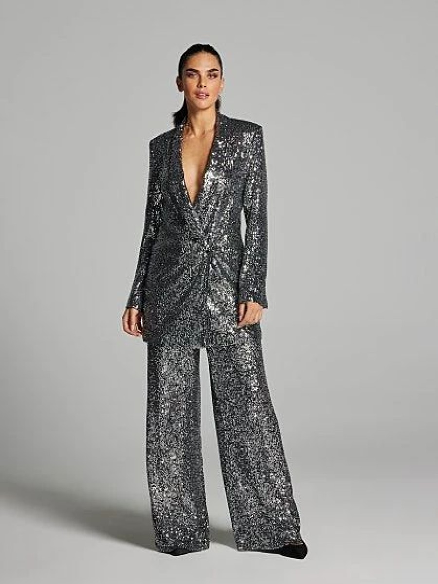 Jackets * | Damaris Sequin Blazer Grey - Silver