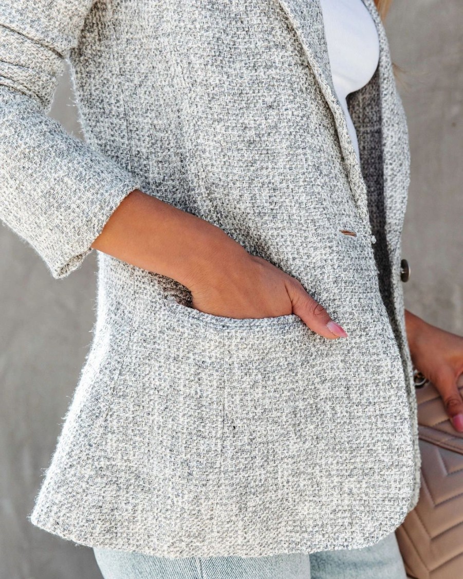 Blazers * | Feeling Sparks Pocketed Sequins Tweed Blazer Final Sale