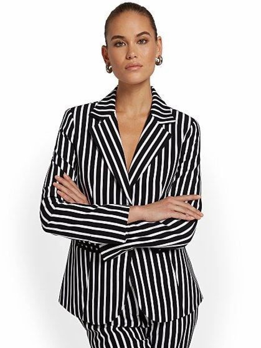 Jackets * | Striped Blazer Black - Black/White